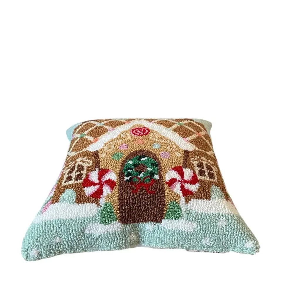 Peking Handicraft Gingerbread House Hooked Pillow 16